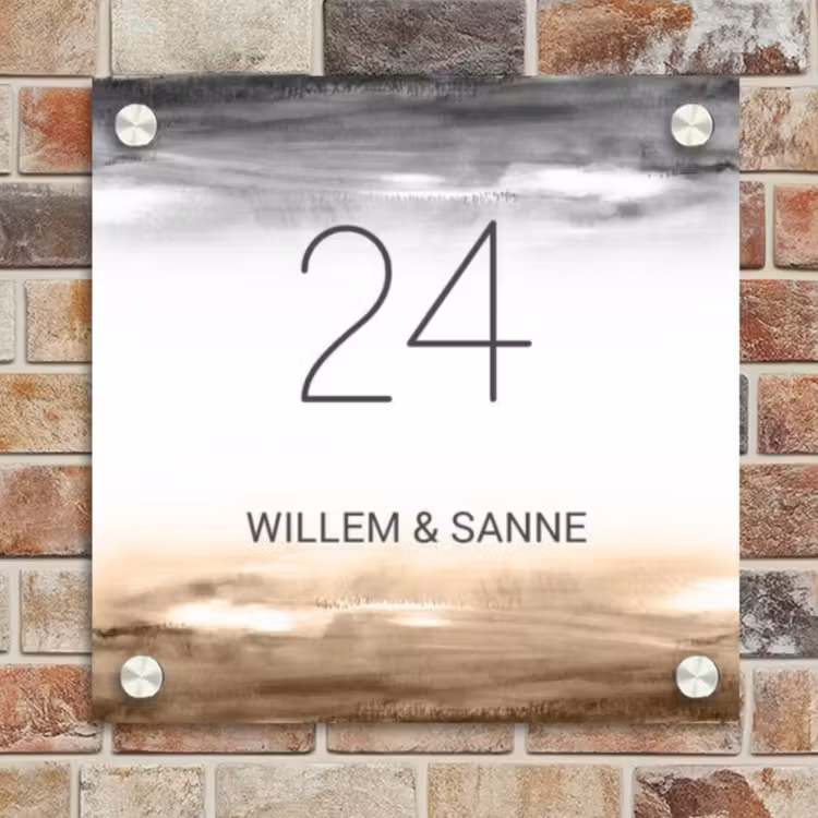 Naambordje voordeur - Vierkant - Aquarelachtergrond - Zwart beige - Klassiek — 4