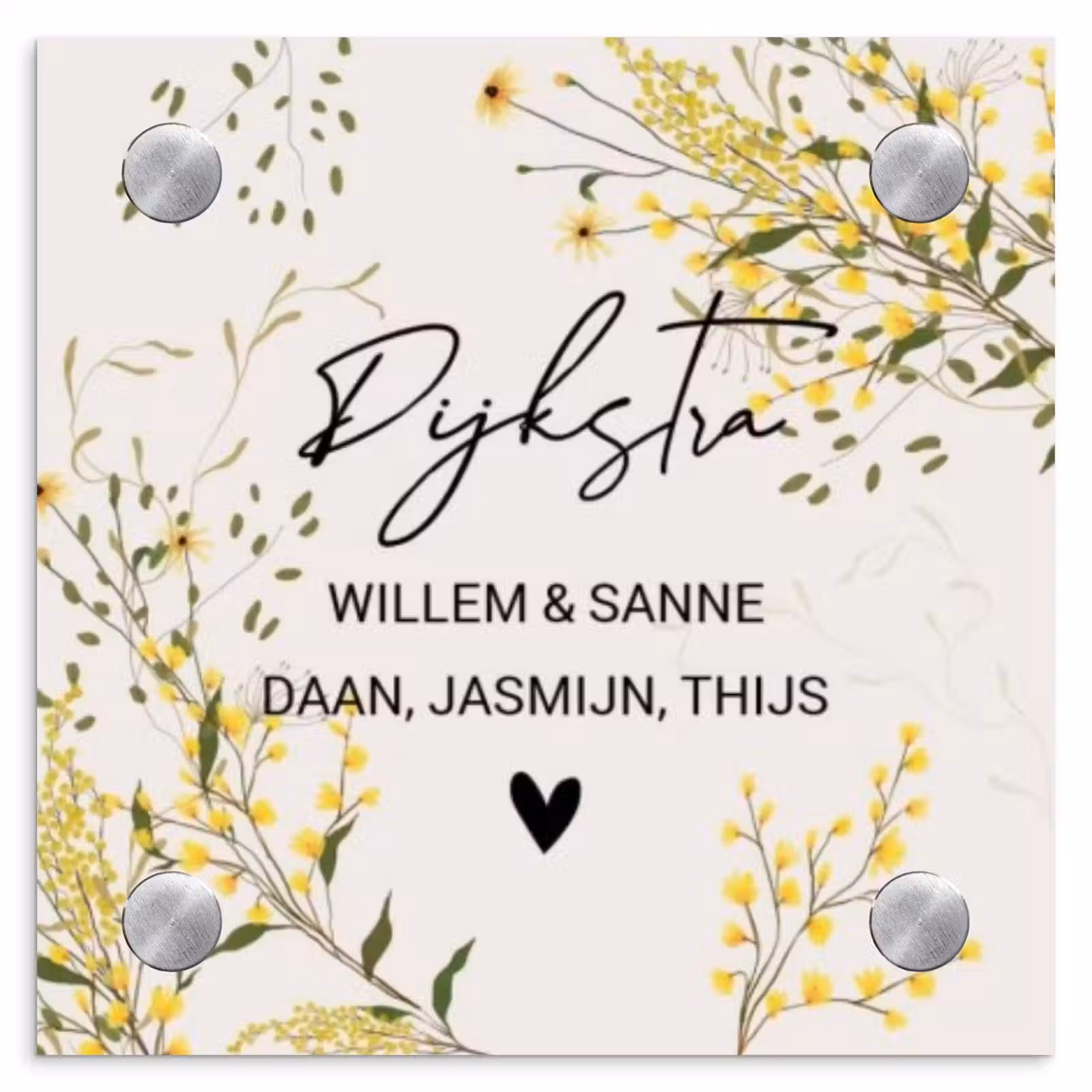 Naambordje voordeur - Vierkant - Gele bloemen - Sierlijk — 1