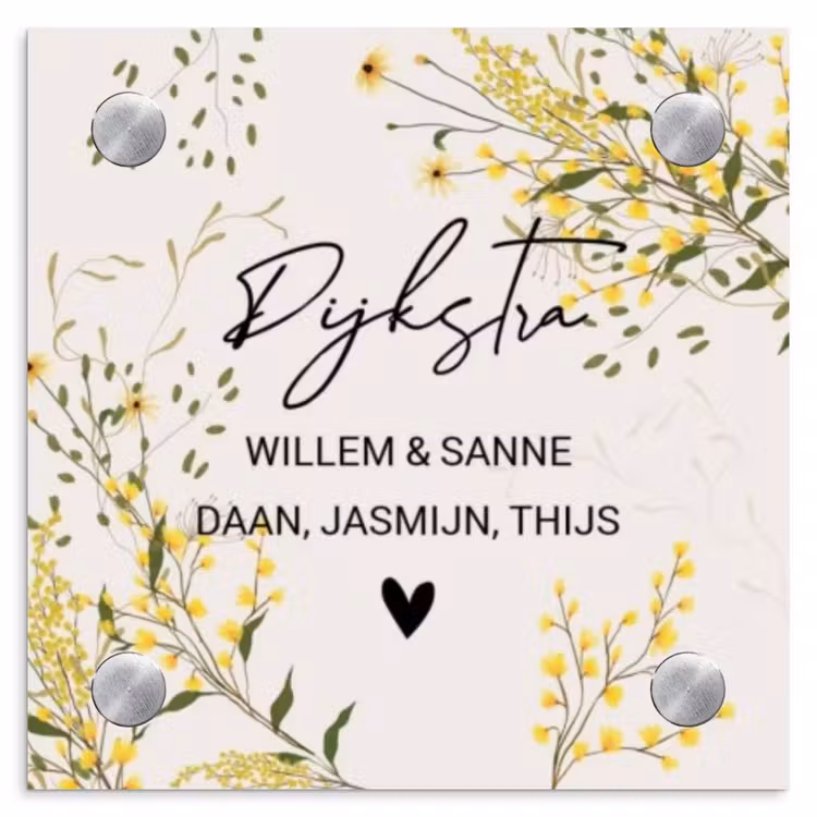 Naambordje voordeur - Vierkant - Gele bloemen - Sierlijk — 1