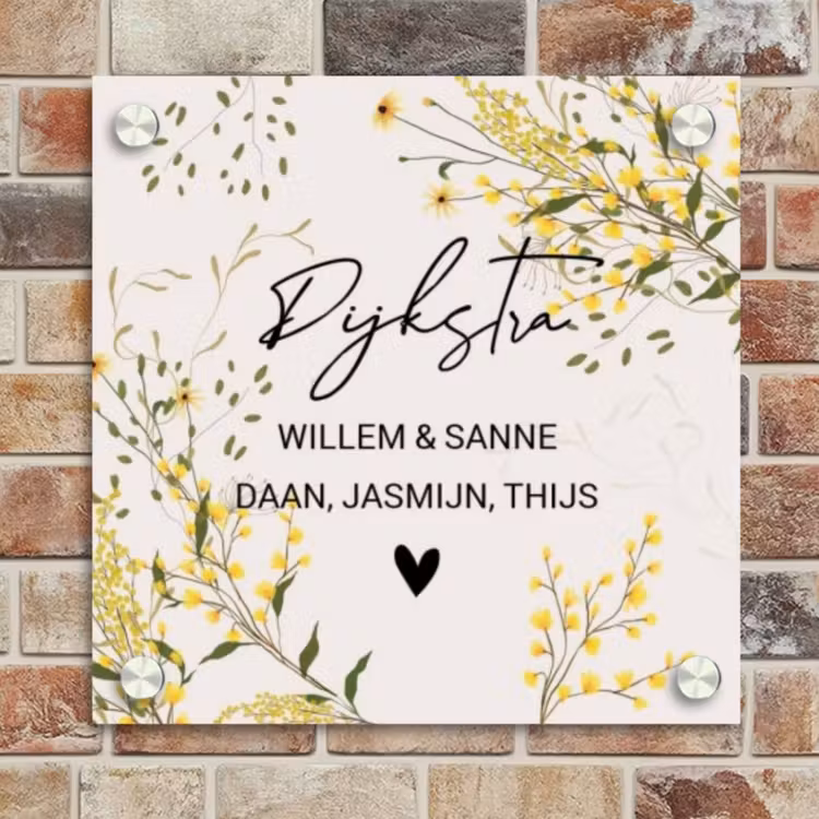 Naambordje voordeur - Vierkant - Gele bloemen - Sierlijk — 4