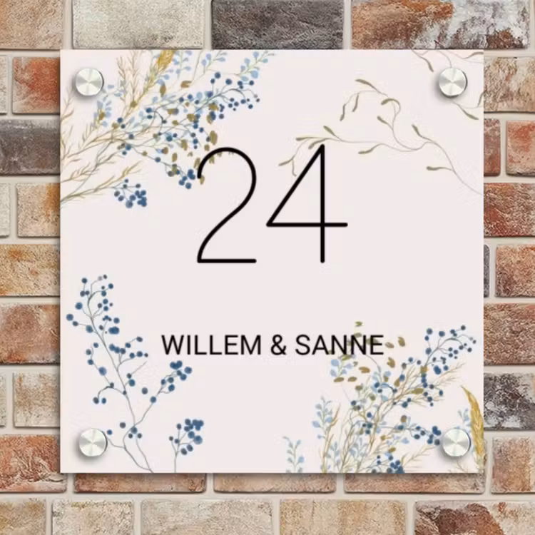 Naambordje voordeur - Vierkant - Bloemen - Beige - Klassiek — 4