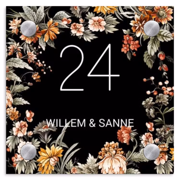 Naambordje voordeur - Vierkant - Bloemen - Zwart - Klassiek — 1