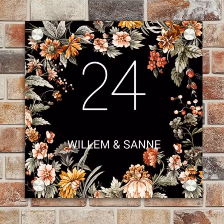 Naambordje voordeur - Vierkant - Bloemen - Zwart - Klassiek — 4