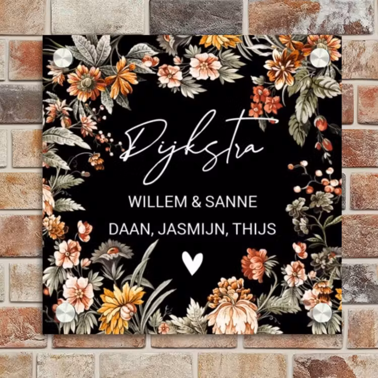 Naambordje voordeur - Vierkant - Bloemen - Zwart - Sierlijk — 4
