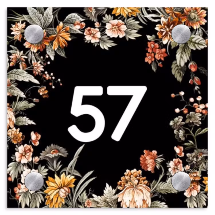 Naambordje voordeur - Vierkant - Bloemen - Zwart - Traditioneel — 1