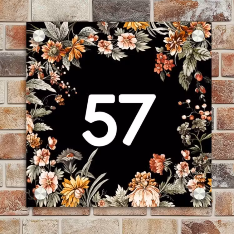 Naambordje voordeur - Vierkant - Bloemen - Zwart - Traditioneel — 4