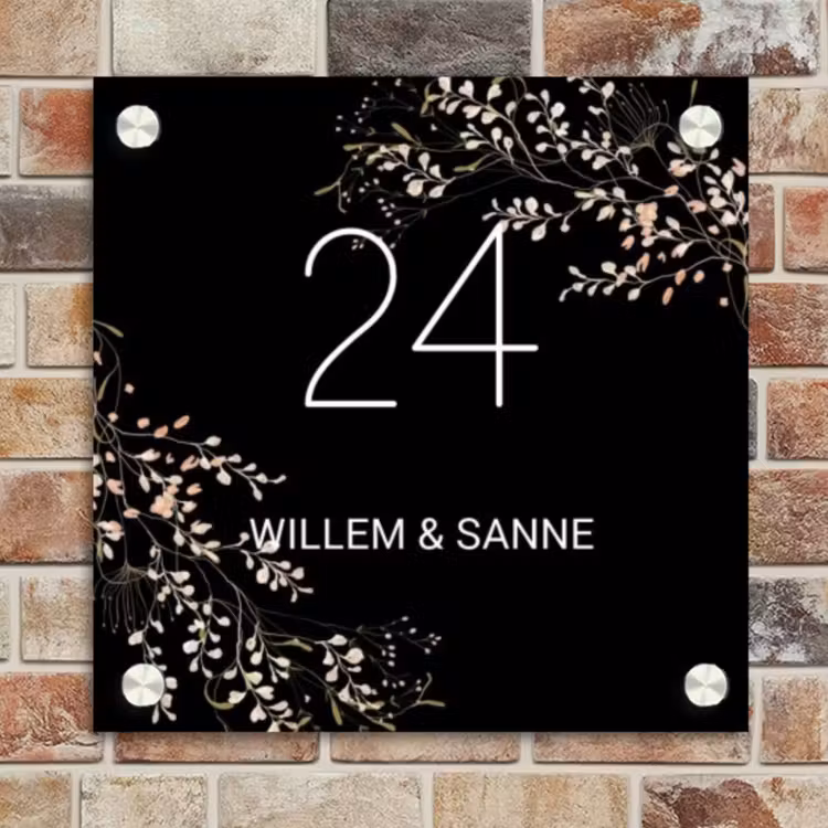 Naambordje voordeur - Vierkant - Botanisch - Zwart - Klassiek — 4
