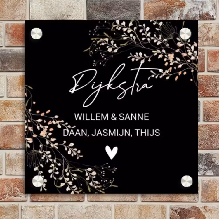 Naambordje voordeur - Vierkant - Botanisch - Zwart - Sierlijk — 4