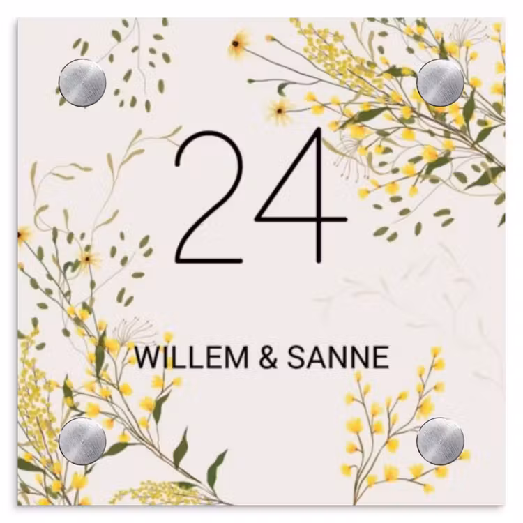 Naambordje voordeur - Vierkant - Gele bloemen - Klassiek — 1