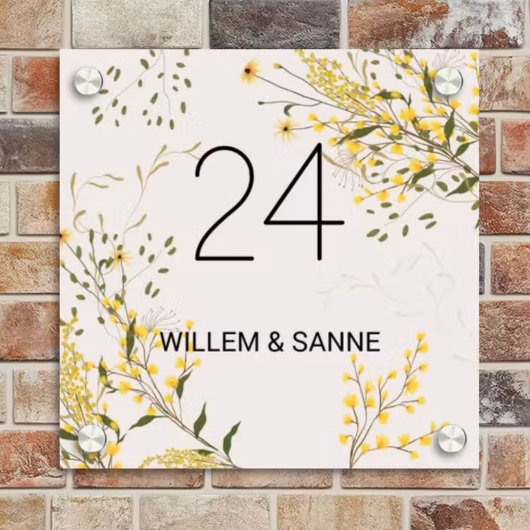 Naambordje voordeur - Vierkant - Gele bloemen - Klassiek — 4