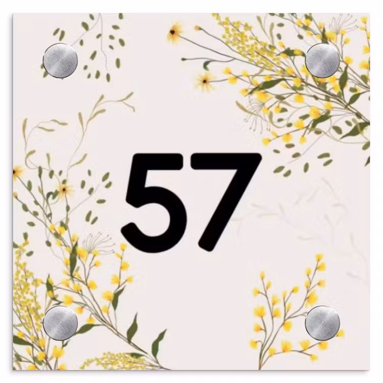 Naambordje voordeur - Vierkant - Gele bloemen - Traditioneel — 1
