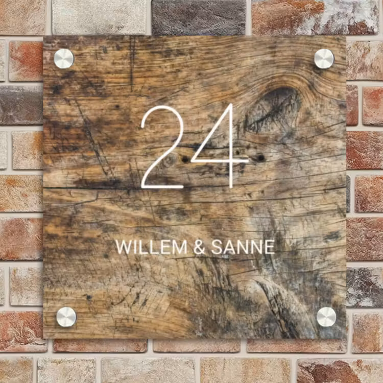 Naambordje voordeur - Vierkant - Verweerd hout - Klassiek — 4