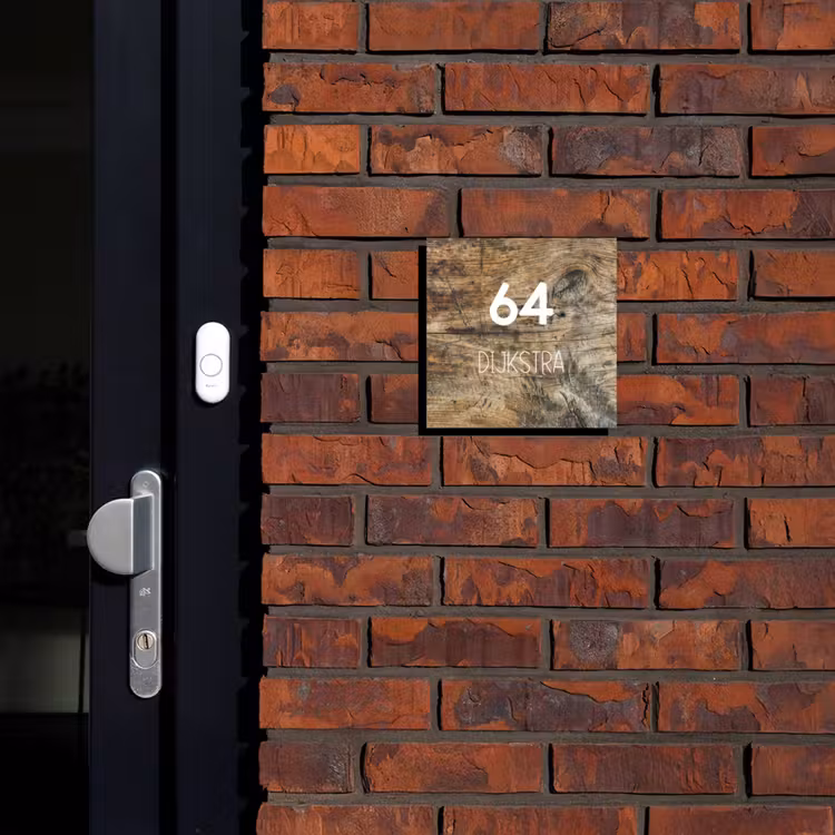Naambordje voordeur - Vierkant - Verweerd hout - Modern — 2