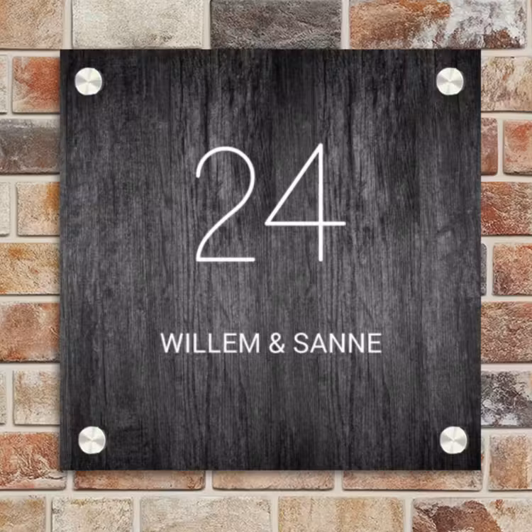 Naambordje voordeur - Vierkant - Donker hout - Klassiek — 4