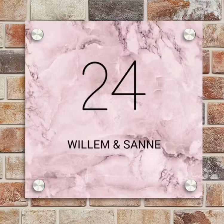 Naambordje voordeur - Vierkant - Roze marmer - Klassiek — 4