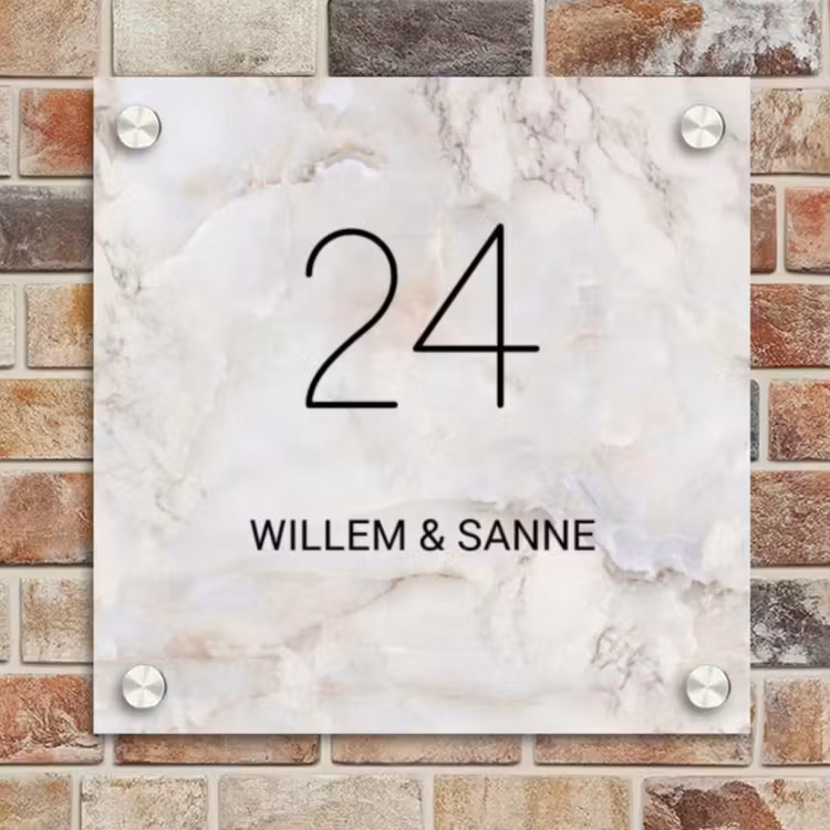 Naambordje voordeur - Vierkant - Beige marmer - Klassiek — 4