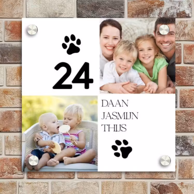 Naambordje voordeur - Vierkant - Familieportret met pootafdrukken - Klassiek — 4