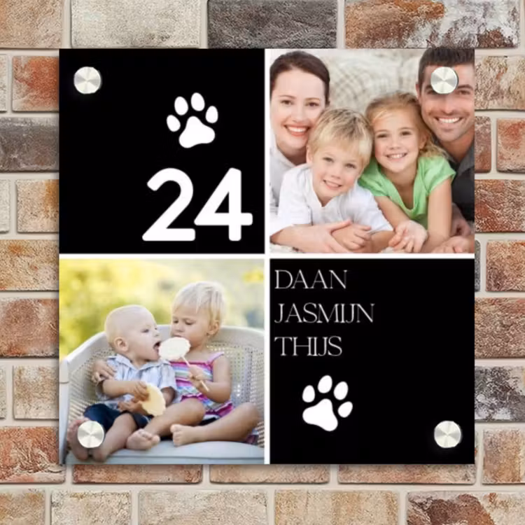 Naambordje voordeur - Vierkant - Familieportret met pootafdrukken zwart - Klassiek — 4