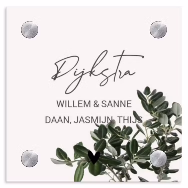 Naambordje voordeur - Vierkant - Wit met bladeren - Sierlijk — 1