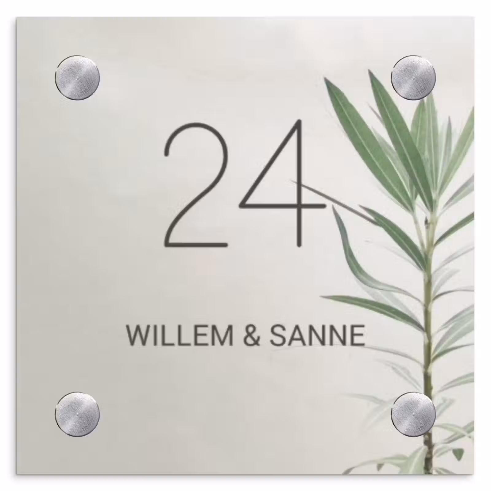 Naambordje voordeur - Vierkant - Lichtbeige met plant - Klassiek — 1
