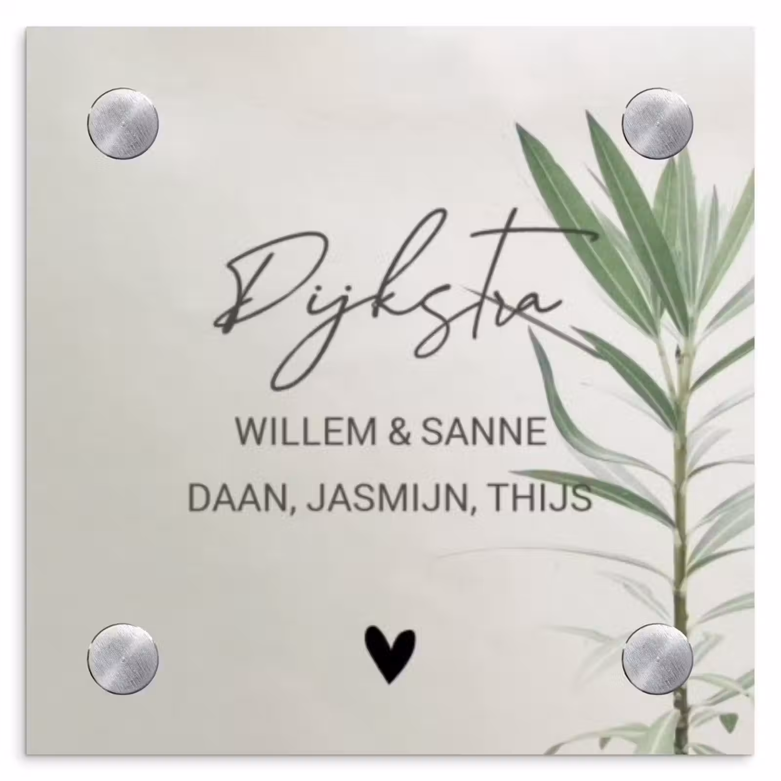 Naambordje voordeur - Vierkant - Lichtbeige met plant - Sierlijk — 1