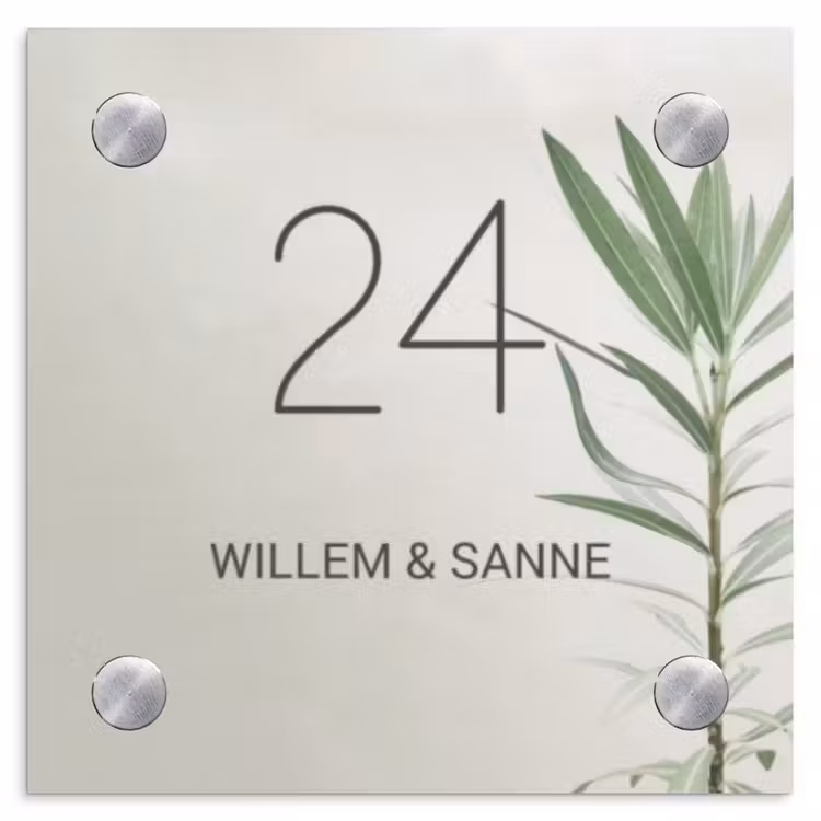 Naambordje voordeur - Vierkant - Lichtbeige met plant - Klassiek — 1