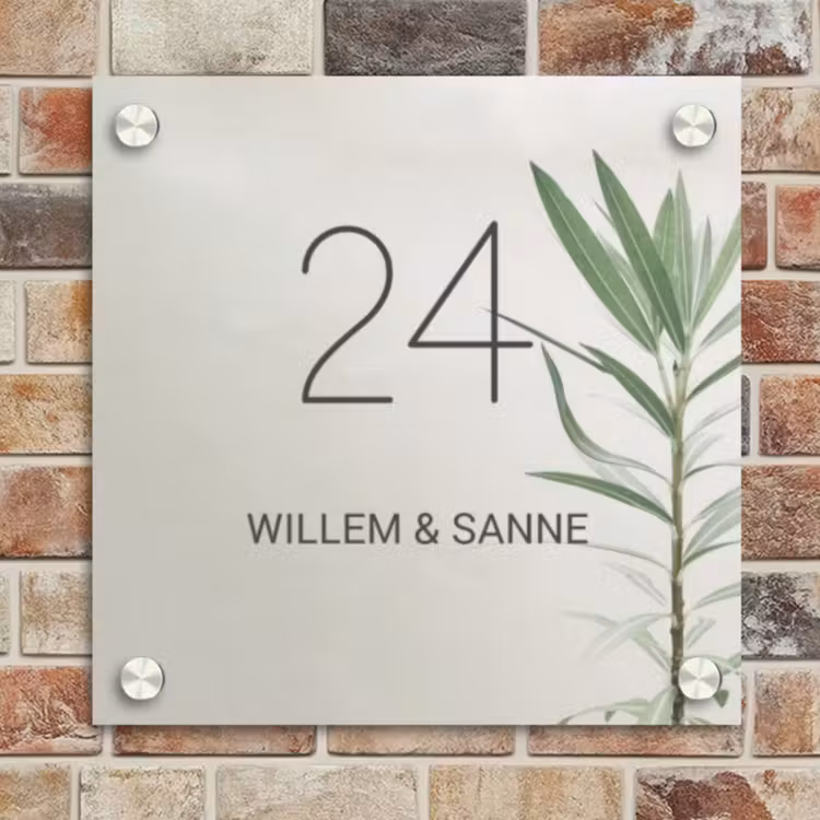 Naambordje voordeur - Vierkant - Lichtbeige met plant - Klassiek — 4