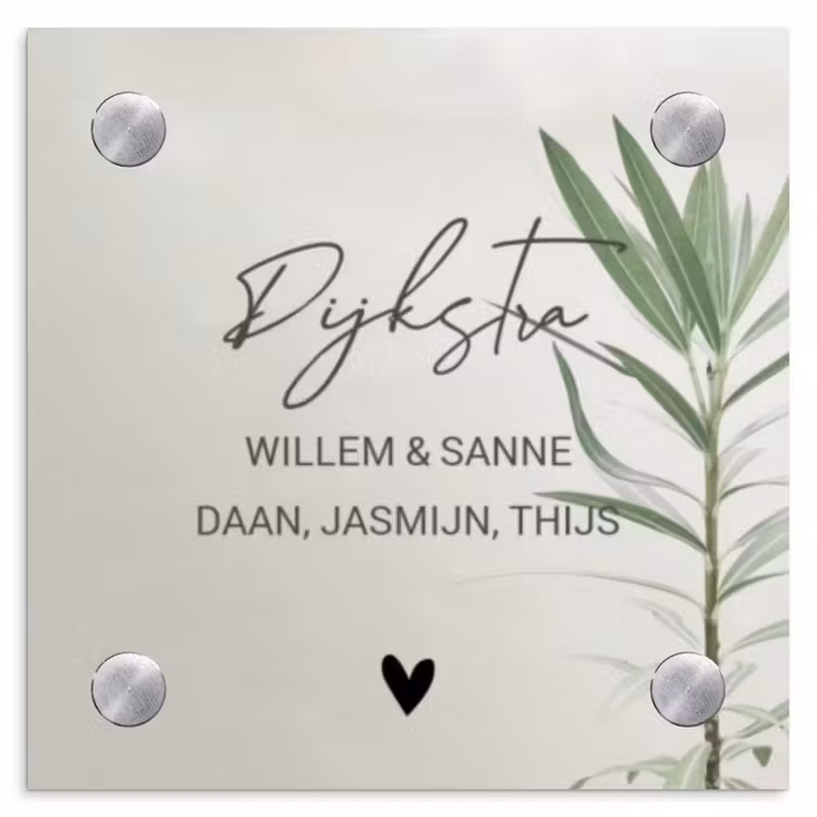 Naambordje voordeur - Vierkant - Lichtbeige met plant - Sierlijk — 1