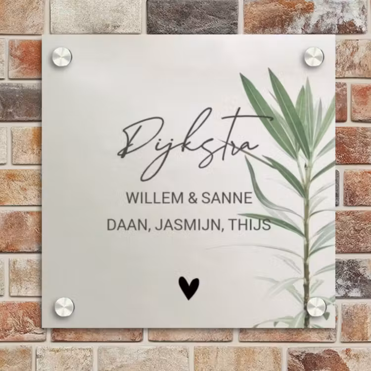 Naambordje voordeur - Vierkant - Lichtbeige met plant - Sierlijk — 4