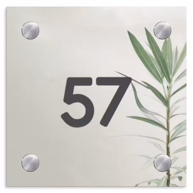 Naambordje voordeur - Vierkant - Lichtbeige met plant - Traditioneel — 1