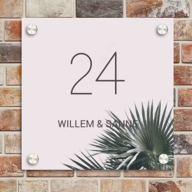 Naambordje voordeur - Vierkant - Lichtroze met palmblad - Klassiek — 4