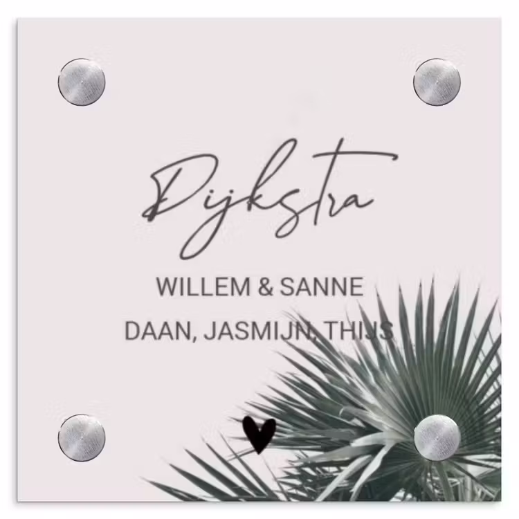 Naambordje voordeur - Vierkant - Lichtroze met palmblad - Sierlijk — 1