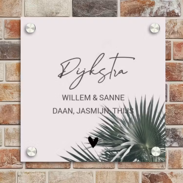 Naambordje voordeur - Vierkant - Lichtroze met palmblad - Sierlijk — 4