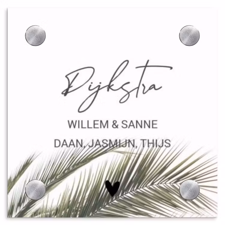 Naambordje voordeur - Vierkant - Wit met palmblad - Sierlijk — 1