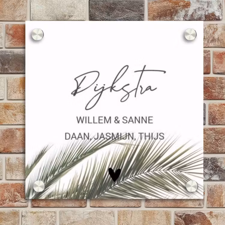 Naambordje voordeur - Vierkant - Wit met palmblad - Sierlijk — 4