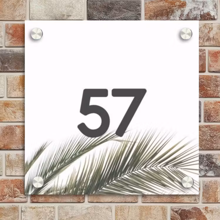Naambordje voordeur - Vierkant - Wit met palmblad - Traditioneel — 4
