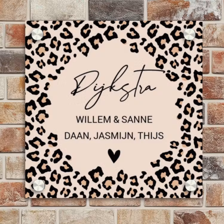 Naambordje voordeur - Vierkant - Beige luipaardprint - Sierlijk — 4