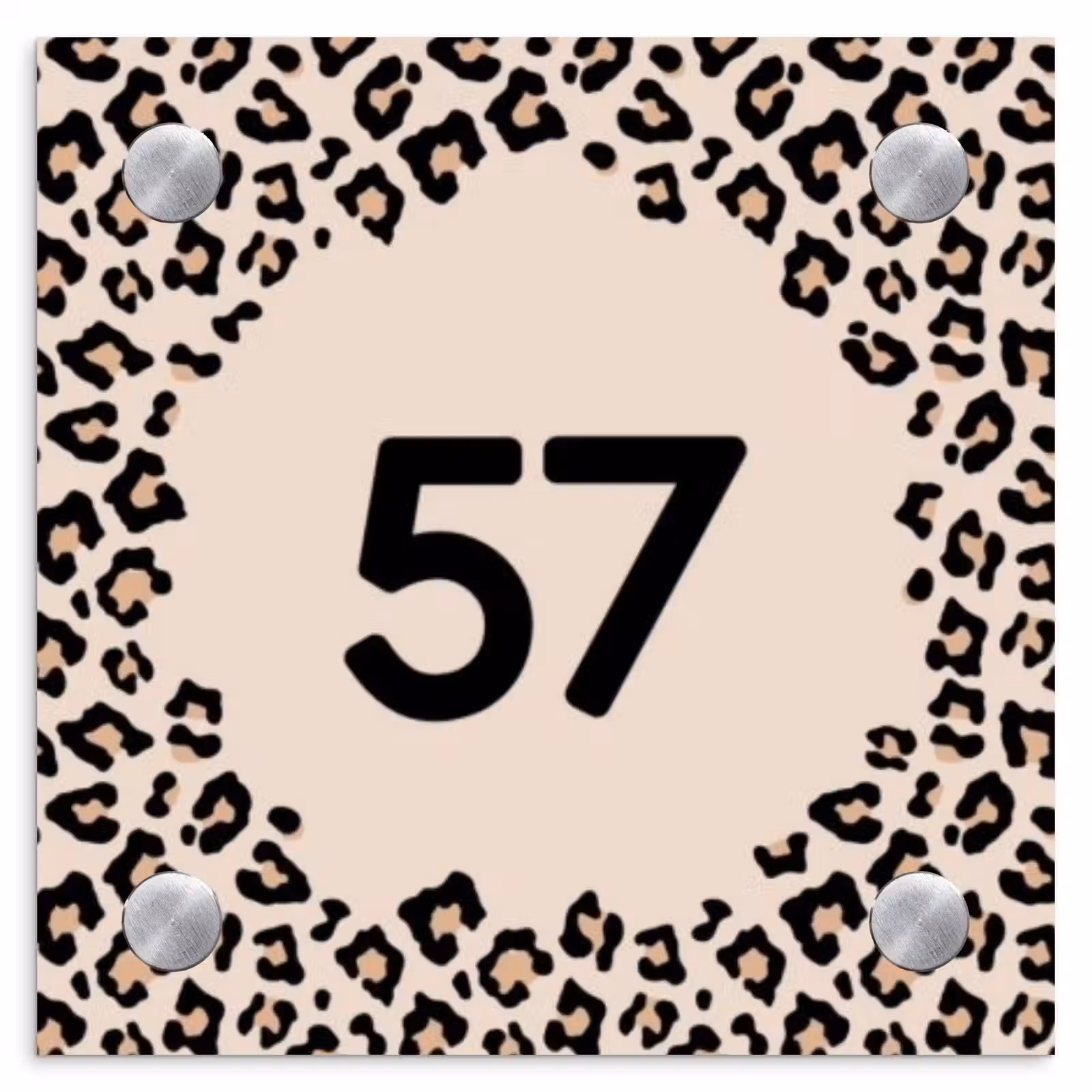 Naambordje voordeur - Vierkant - Beige luipaardprint - Traditioneel — 1