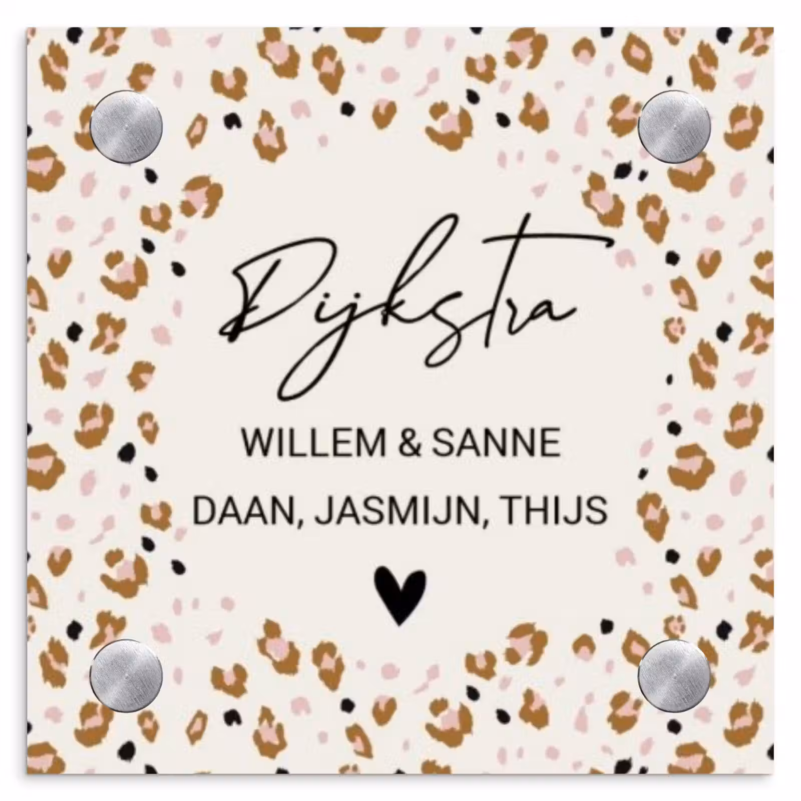 Naambordje voordeur - Vierkant - Panterprint rand - Sierlijk — 1
