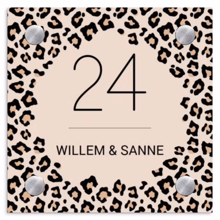 Naambordje voordeur - Vierkant - Beige luipaardprint - Klassiek — 1