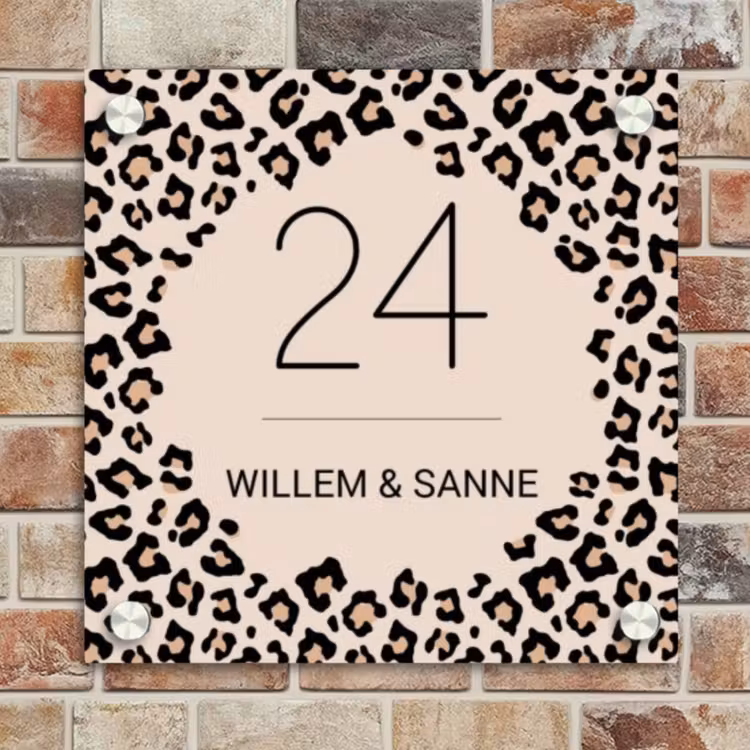 Naambordje voordeur - Vierkant - Beige luipaardprint - Klassiek — 4