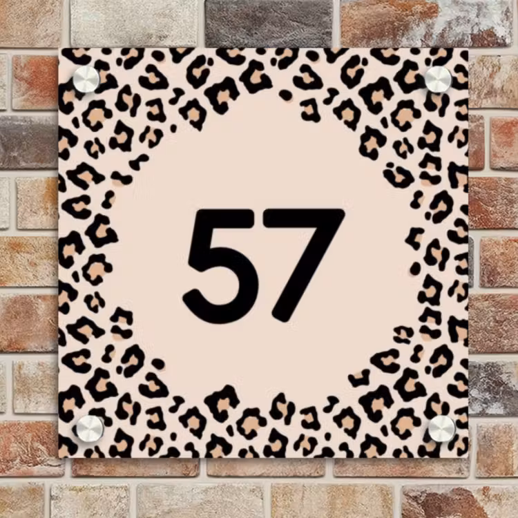 Naambordje voordeur - Vierkant - Beige luipaardprint - Traditioneel — 4