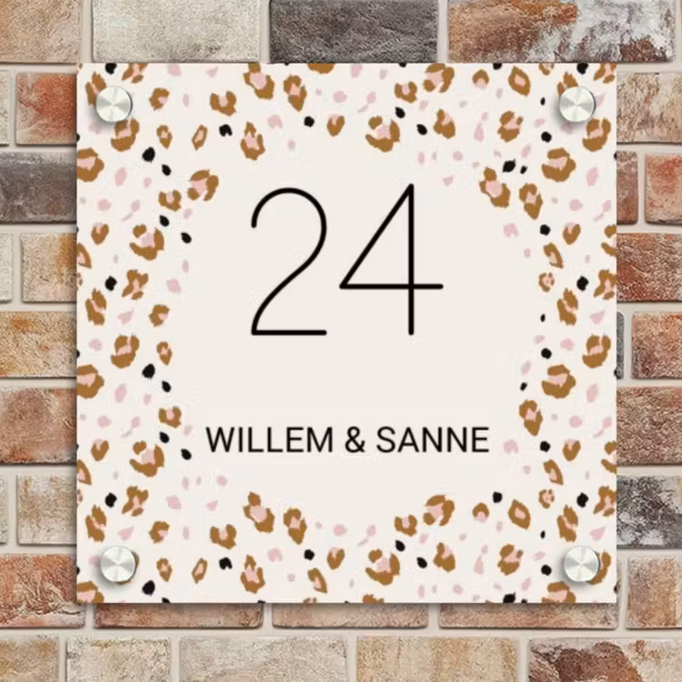 Naambordje voordeur - Vierkant - Panterprint rand - Klassiek — 4