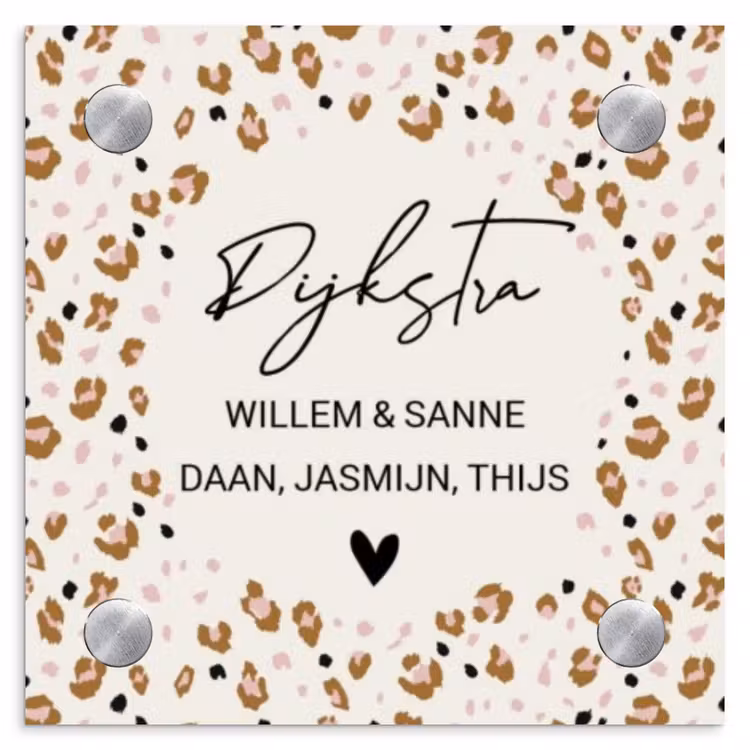 Naambordje voordeur - Vierkant - Panterprint rand - Sierlijk — 1