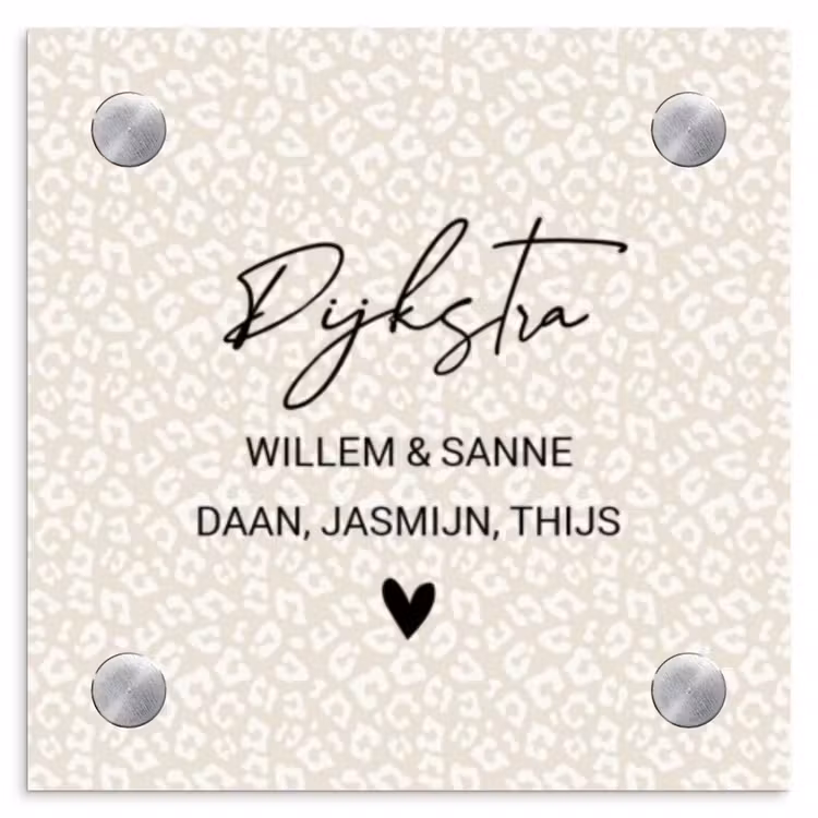 Naambordje voordeur - Vierkant - Beige panterprint - Sierlijk — 1