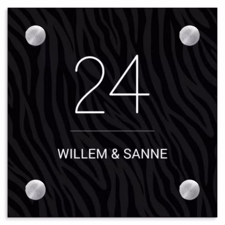 Naambordje voordeur - Vierkant - Zwart zebraprint - Klassiek — 1