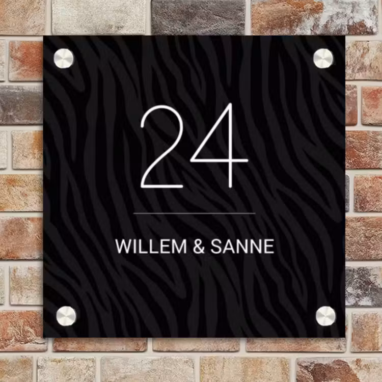 Naambordje voordeur - Vierkant - Zwart zebraprint - Klassiek — 4
