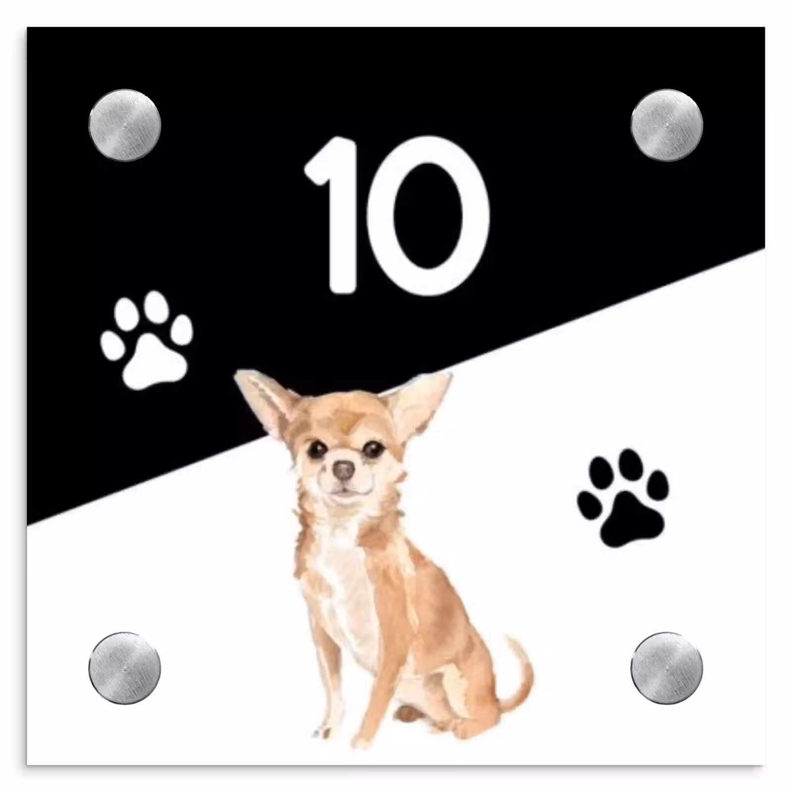 Naambordje voordeur - Vierkant - Zwart wit - Huisdier - Chihuahua — 1