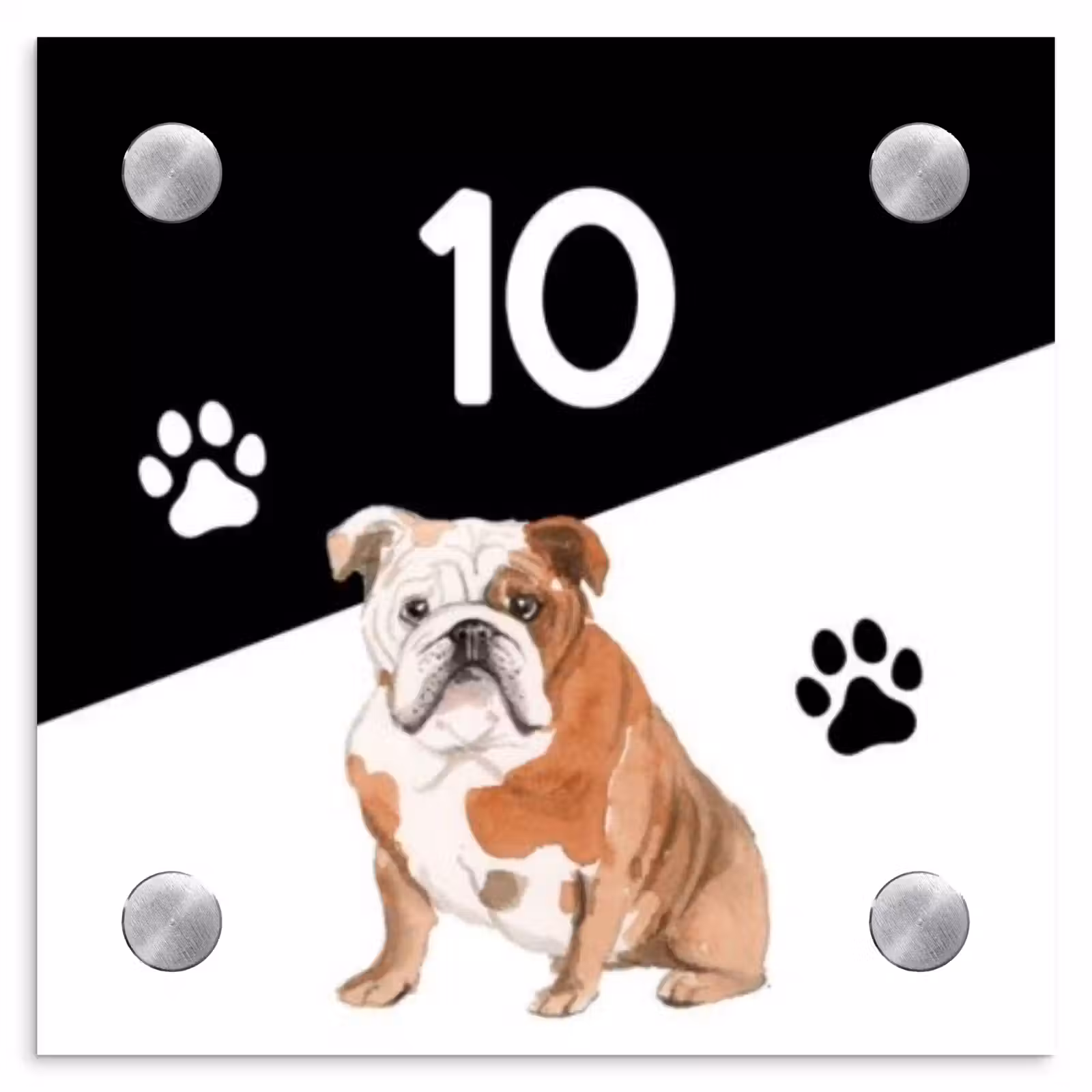 Naambordje voordeur - Vierkant - Zwart wit - Huisdier - Engelse bulldog — 1