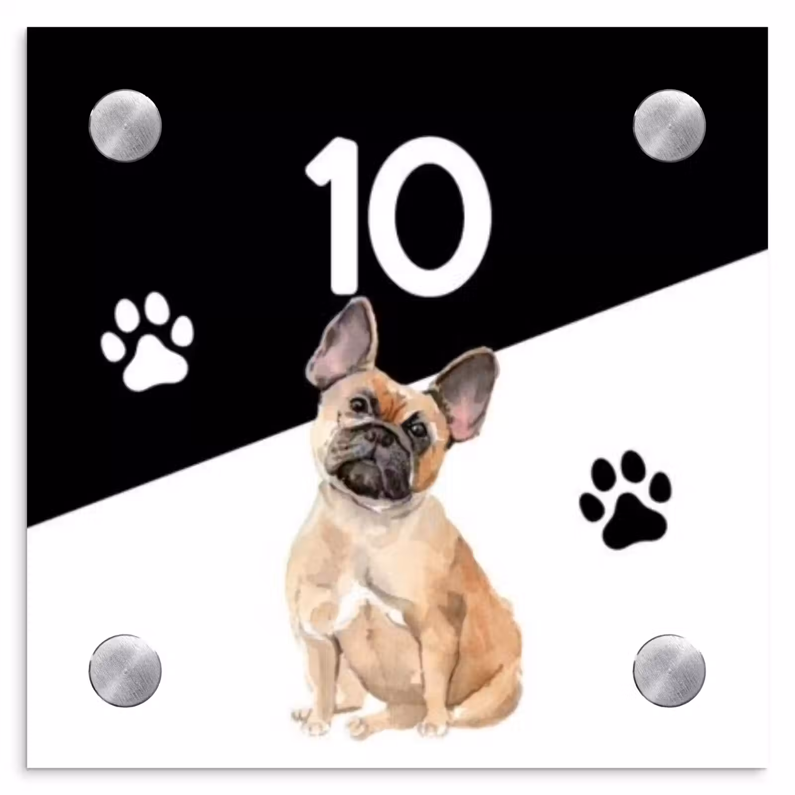 Naambordje voordeur - Vierkant - Zwart wit - Huisdier - Franse bulldog — 1